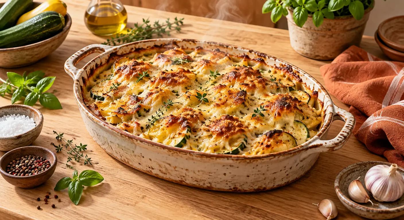 Gratin au fromage végétal doré à la sortie du four