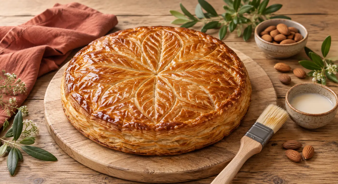 Galette des rois végétale badigeonnée de lait végétal avant cuisson