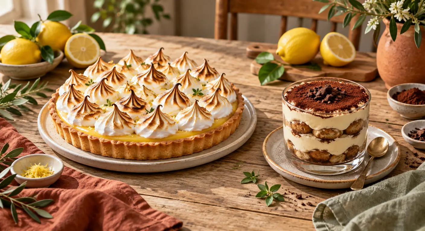 Tarte au citron meringuée et tiramisu en version végétale