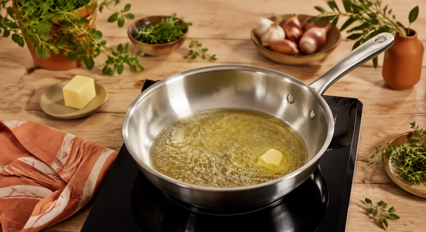 Margarine qui grésille doucement à la poêle