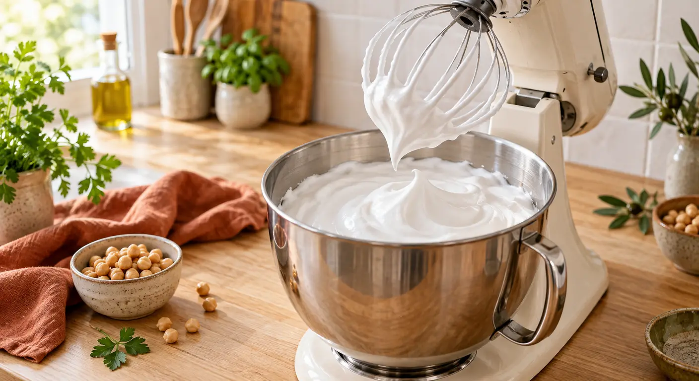 Aquafaba montée en neige ferme au fouet