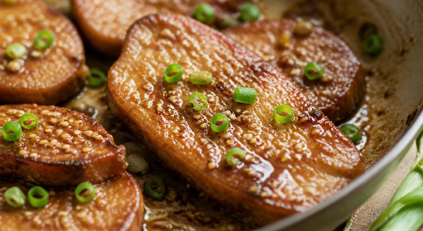 Escalope de seitan poêlée avec marinade soja-gingembre