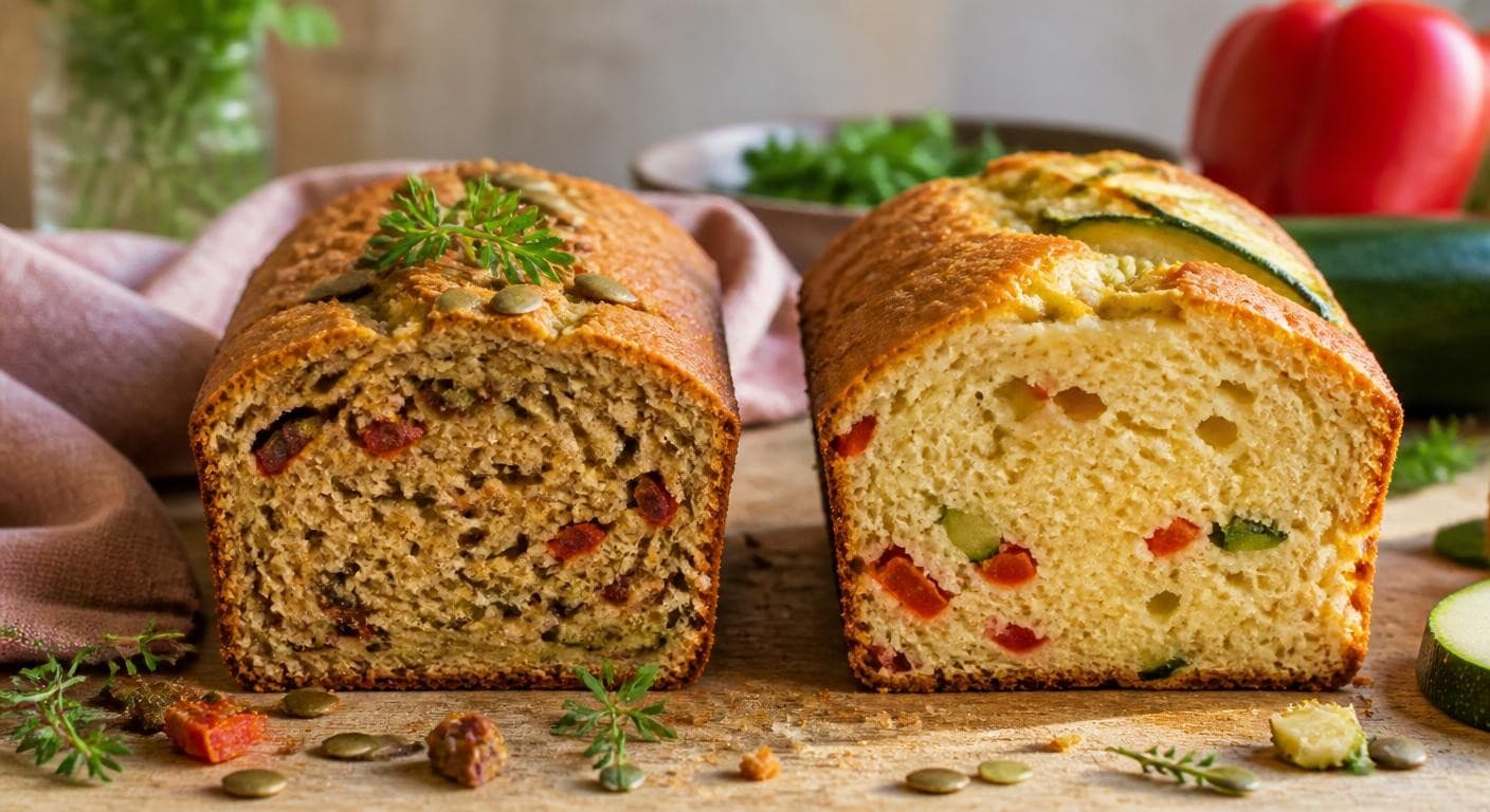 Comparaison d'un cake sec et d'un cake moelleux en coupe