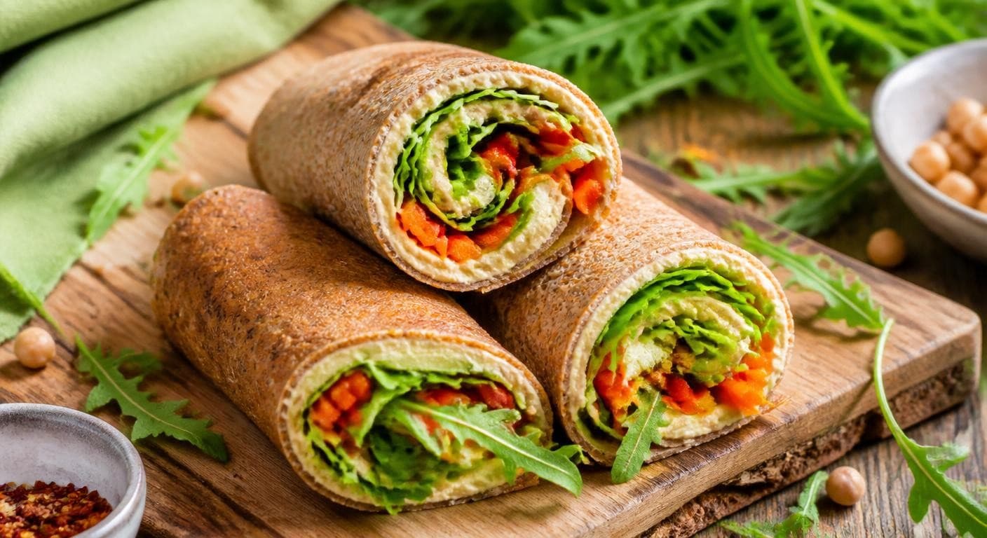 Galette de sarrasin en wrap avec houmous et crudités