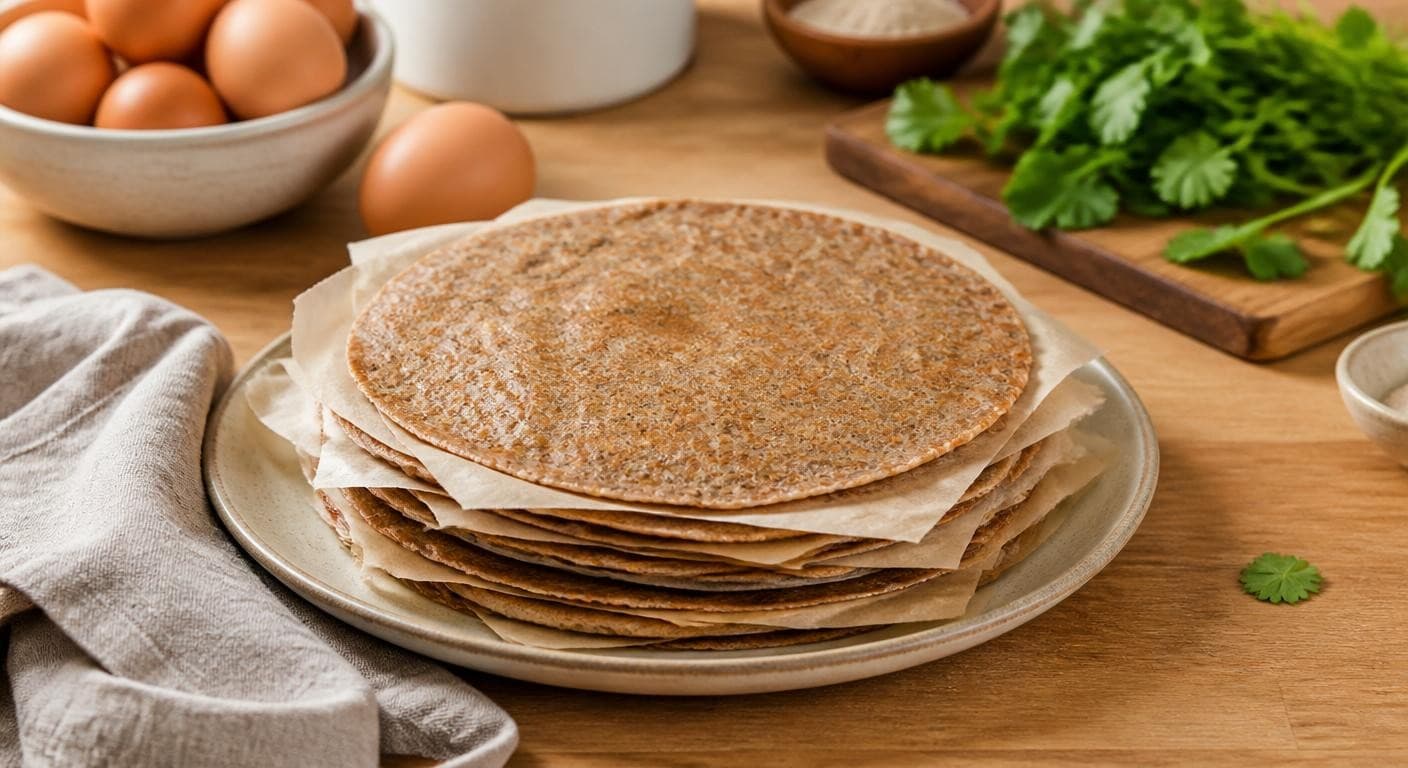 Pile de galettes de sarrasin séparées par du papier cuisson