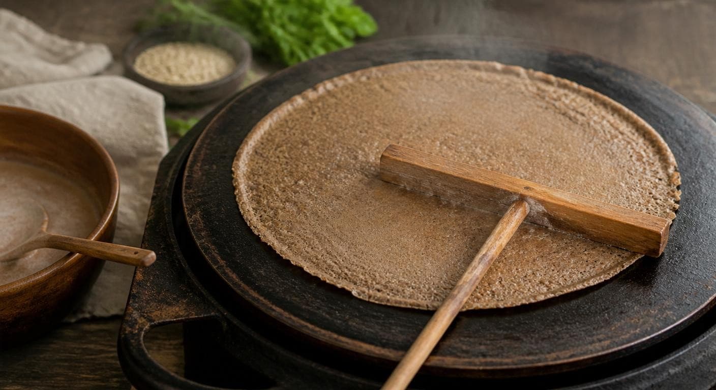 Pâte de sarrasin étalée sur une billig