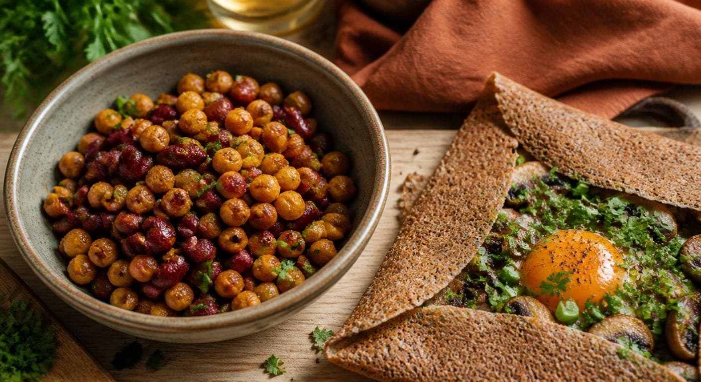 Pois chiches et haricots rouges pour garnir une galette de sarrasin