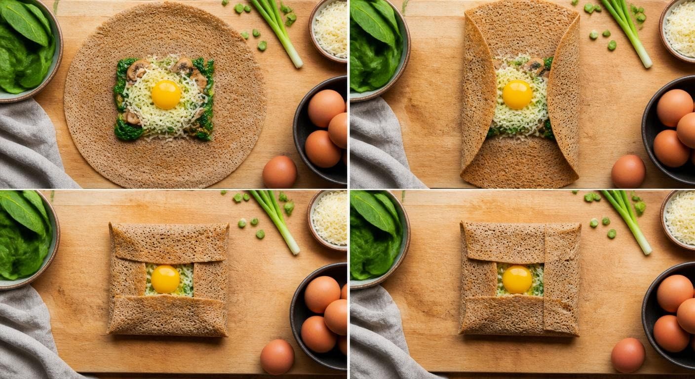 Pliage d'une galette de sarrasin en carré