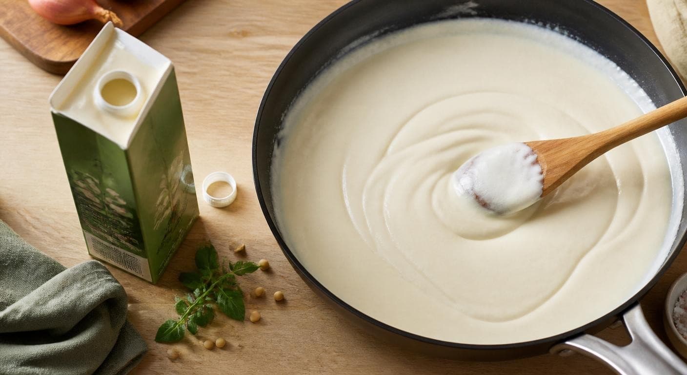 Crème de soja et sauce blanche dans une poêle