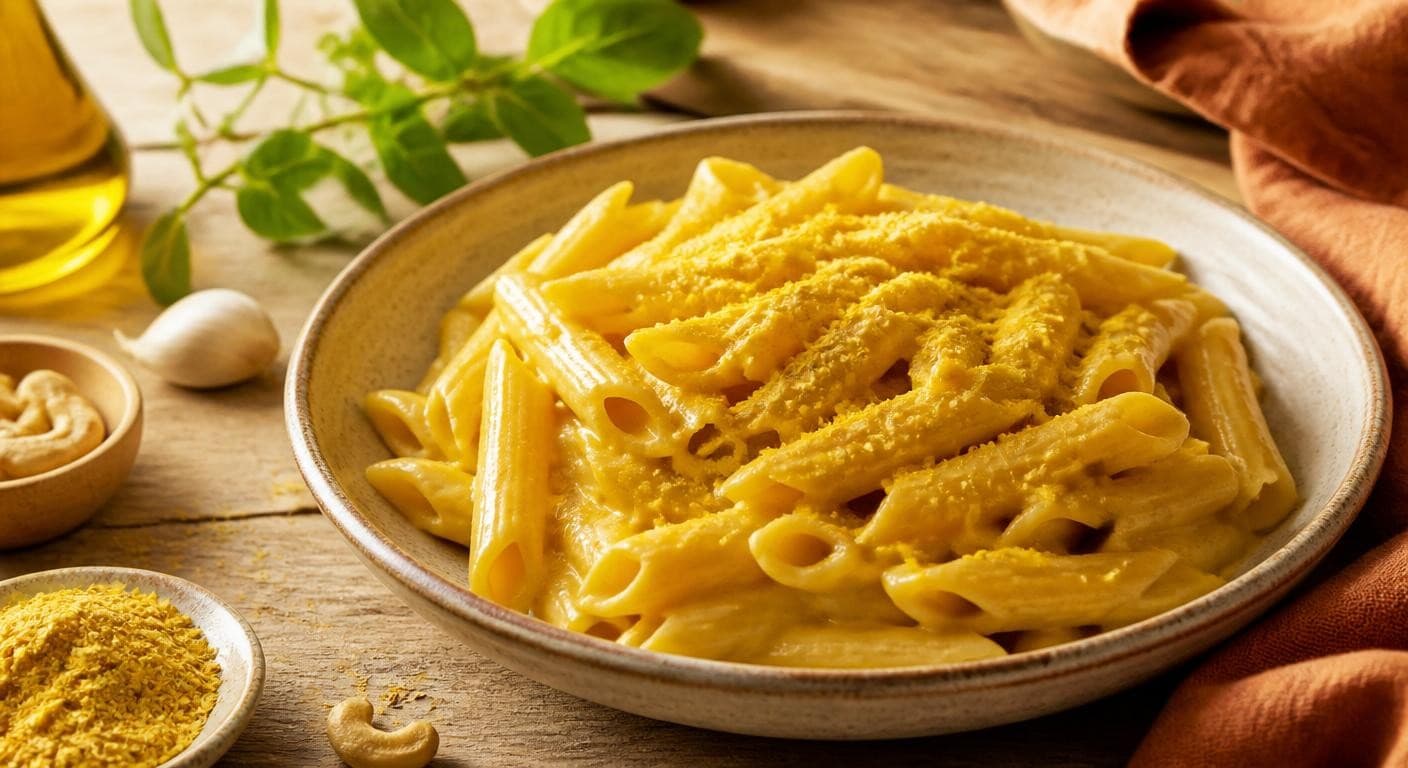 Pâtes crémeuses véganes nappées de sauce à la crème de soja