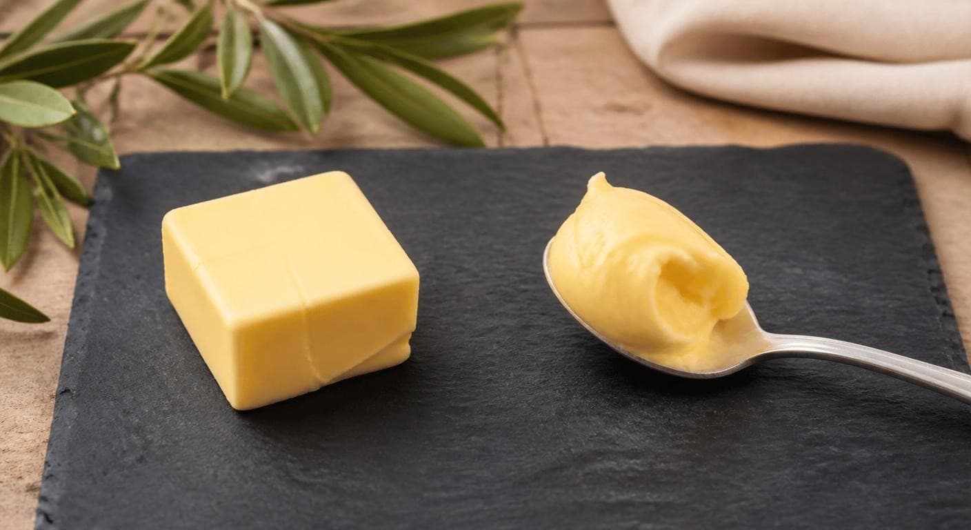 Beurre et margarine à tartiner côte à côte