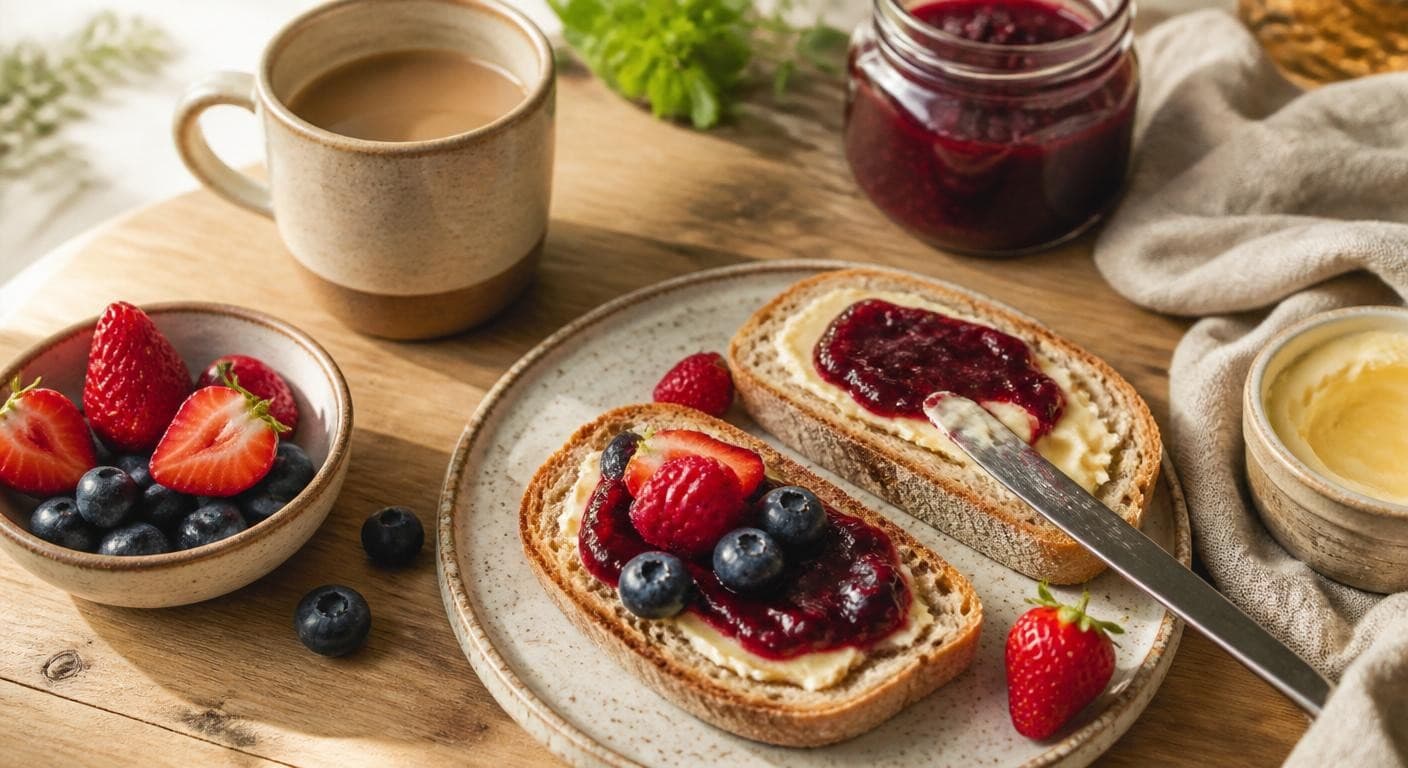 Petit-déjeuner végétal avec tartines de margarine