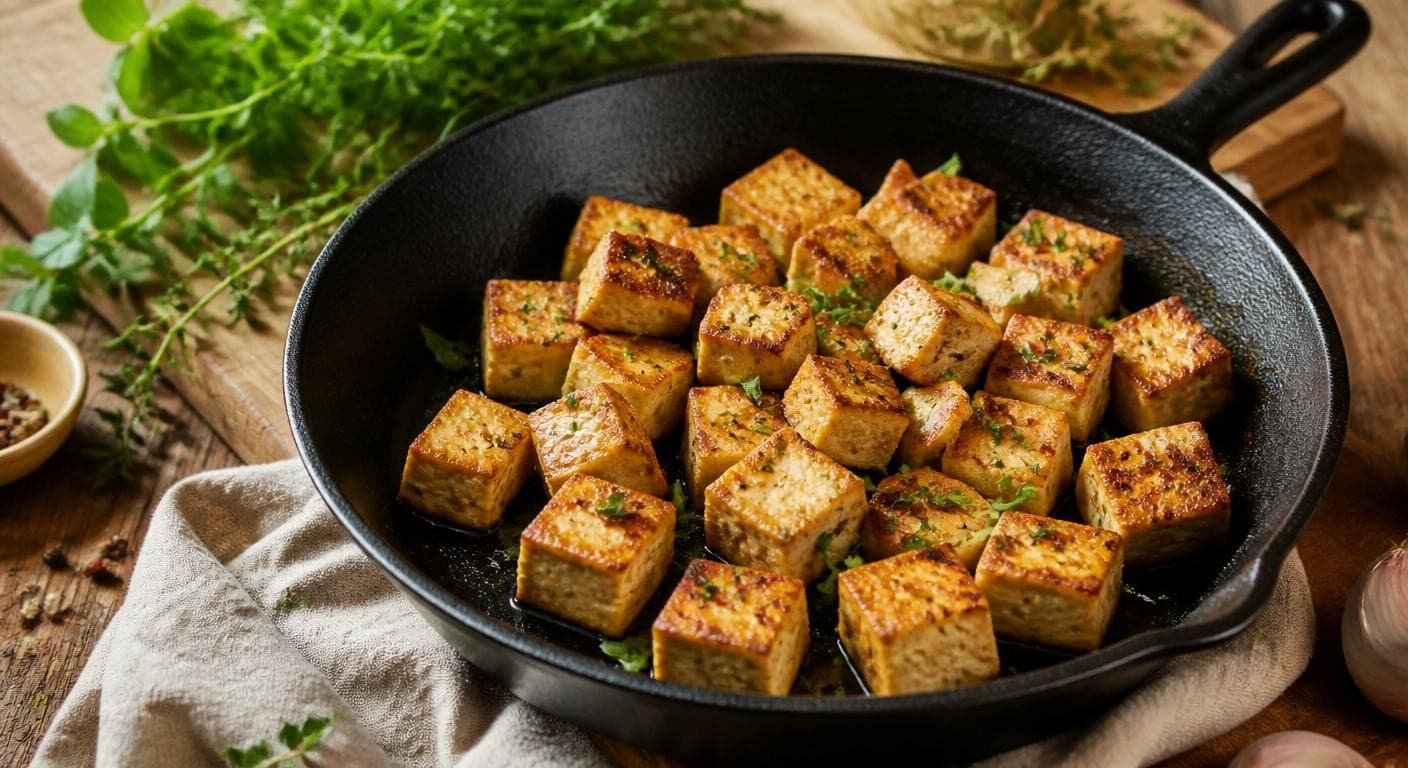 Cubes de tofu ferme dorés à la poêle