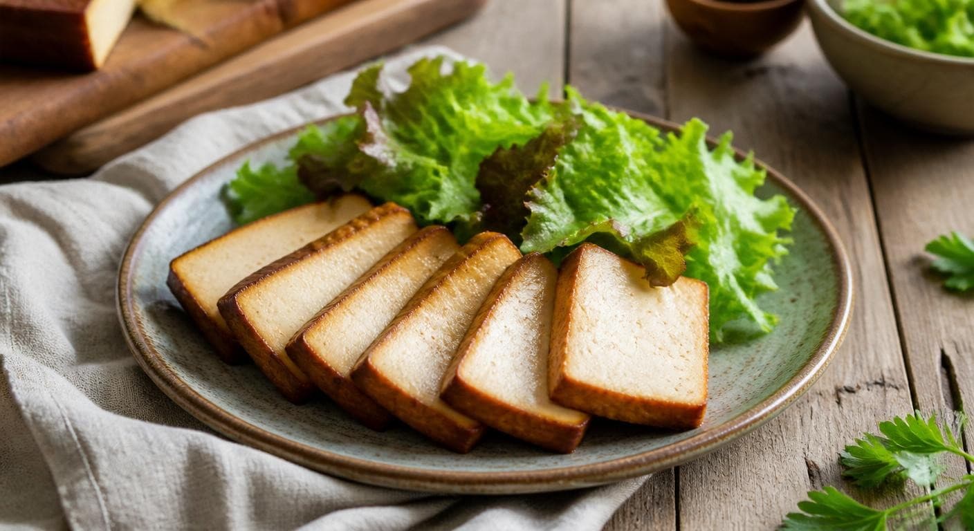 Tranches de tofu fumé en salade