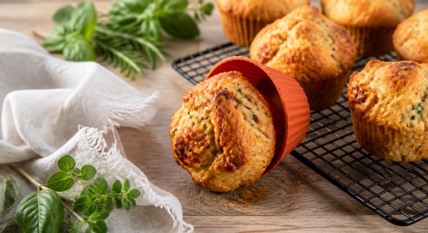 Démoulage de muffins salés végétariens dorés sur grille