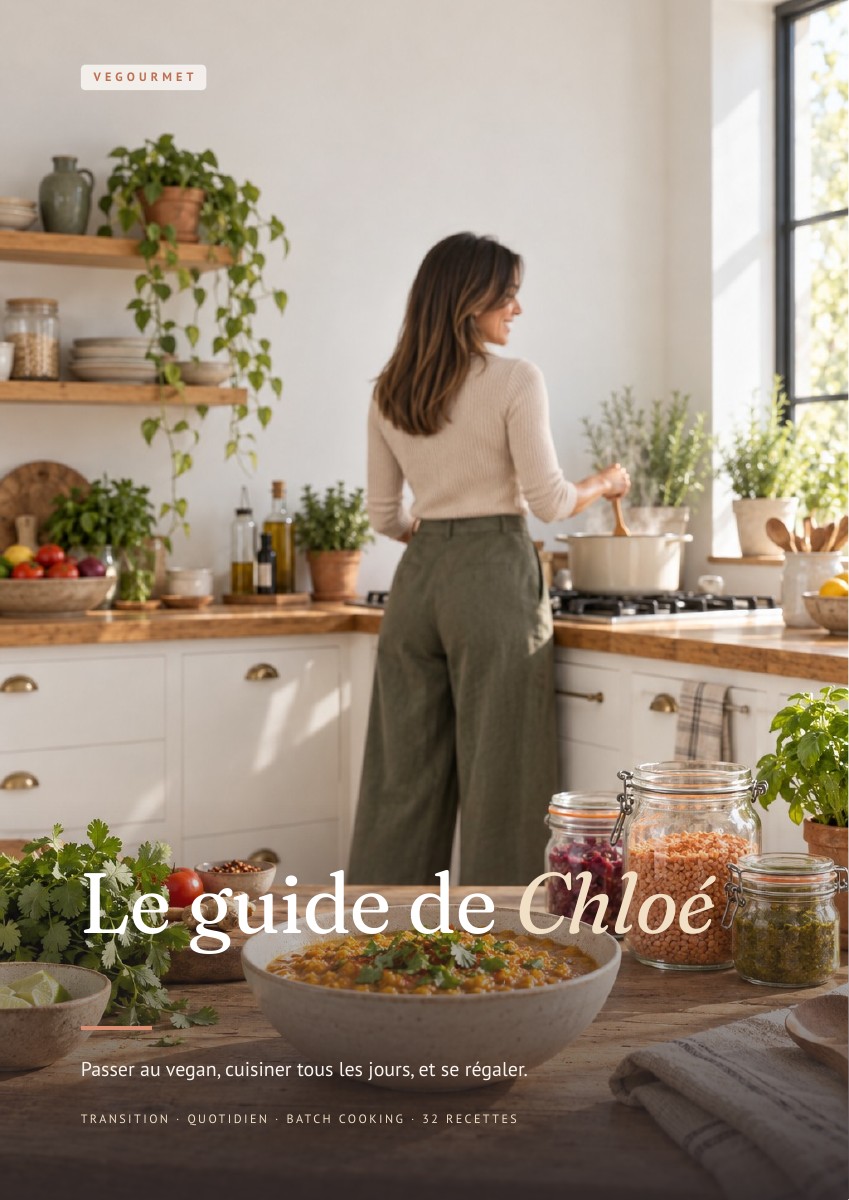 Couverture du Guide de Chloé : Passer au vegan, cuisiner tous les jours et se régaler.